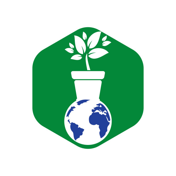 世界自然生态标志模板。地球仪和花盆图标矢量设计。图片下载