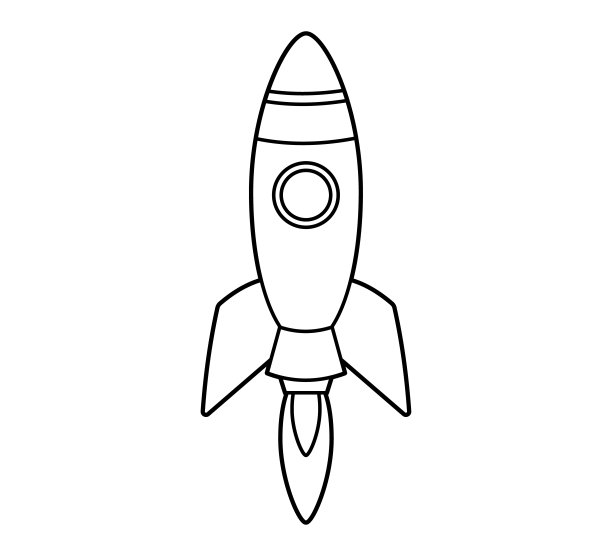 火箭飞入太空。图标,彩色书。矢量孤立插图的白色背景，黑色和白色线艺术图片下载