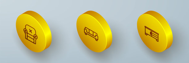 设置等距线扶手椅，沙发和电视台架图标。向量图片下载