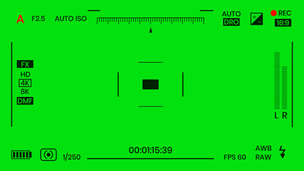 绿色彩色色度键相机rec帧取景器叠加背景屏幕平面风格设计矢量插图。图片下载