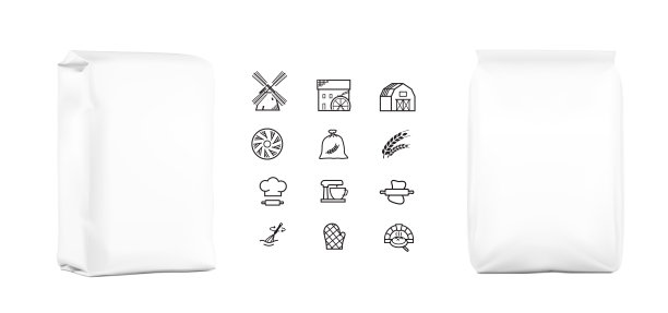 高逼真的清洁垂直袋模型与图标。透视和前视图。图片下载