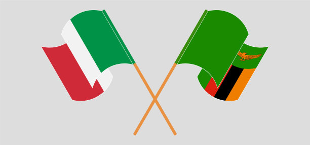 飘扬的意大利和赞比亚共和国的旗帜图片下载