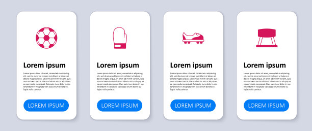 设置鞍马，足球鞋，拳击手套和足球。业务信息模板。向量图片下载