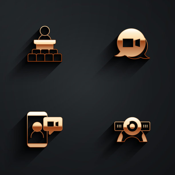 设置扬声器、视频会议和摄像头的长阴影图标。向量图片下载