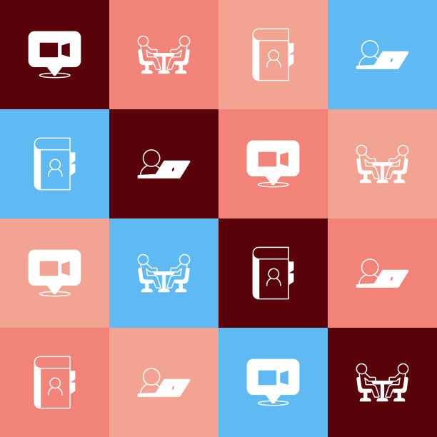 设置流行艺术视频聊天会议，会议，电话簿和图标。向量图片下载