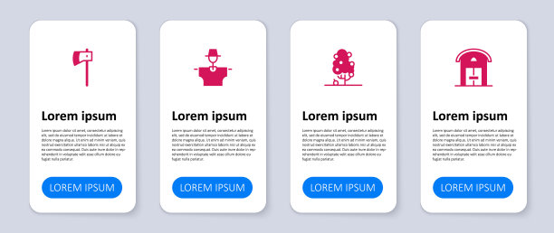 设置农舍，果树，稻草人和木斧。业务信息模板。向量图片下载