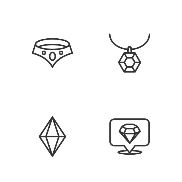 设置线钻石，宝石石，项链和吊坠项链图标。向量图片下载
