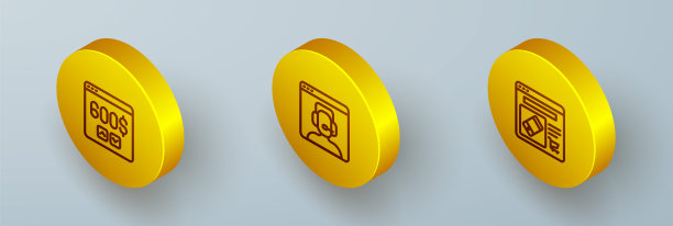 设置等距线监视器与美元，电话24小时支持和网上购物屏幕图标。向量图片下载