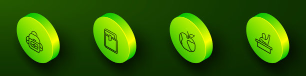 设置等角线书包，书本，苹果和男孩举手图标。向量图片下载