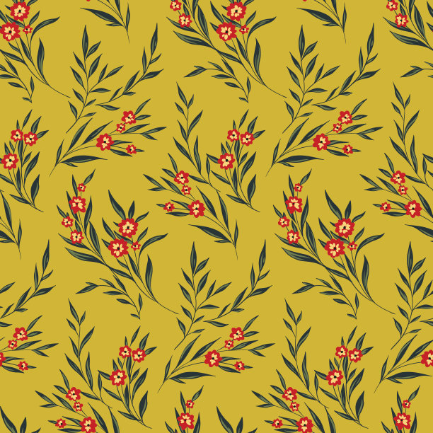 老式的花的模式与下降的树枝。无缝的小枝与花朵和叶子的模式在复古风格。植物背景设计与树枝。矢量插图。图片下载