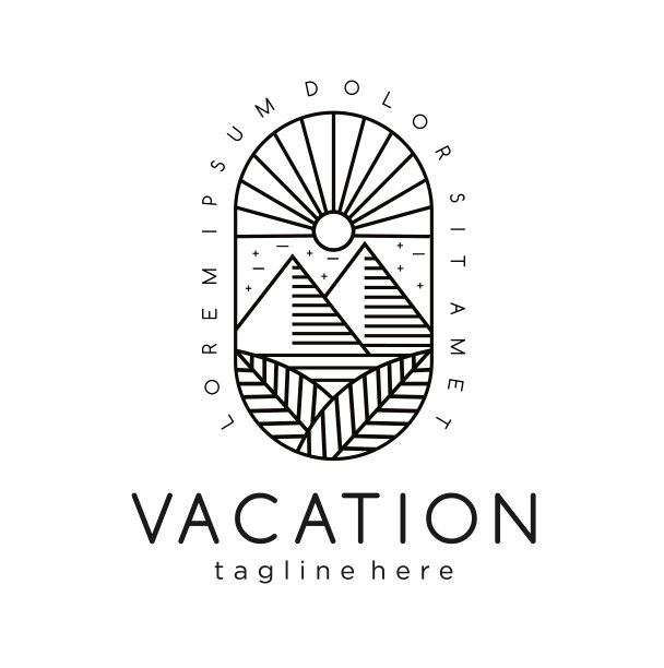 现代山具有独特的概念，山，太阳，轮廓Premium矢量。线条艺术叶冒险山设计模板图片下载