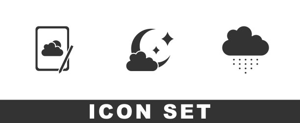 设置天气预报，云与月亮和雨的图标。向量图片下载