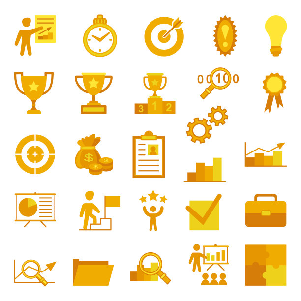 26个黄色扁平化商业成功主题图标元素图片下载
