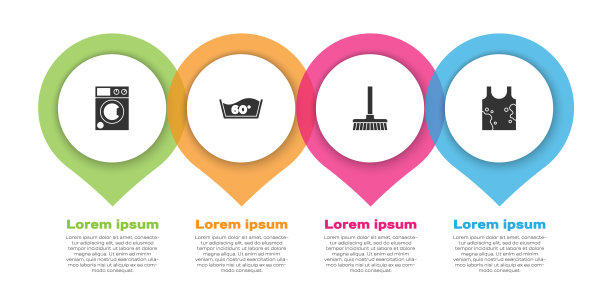 设置洗衣机，温度洗涤，处理扫帚和脏t恤。业务信息模板。向量图片下载