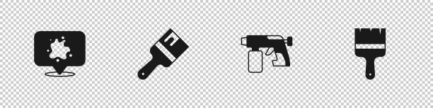 设置喷漆，画笔，枪和图标。向量图片下载