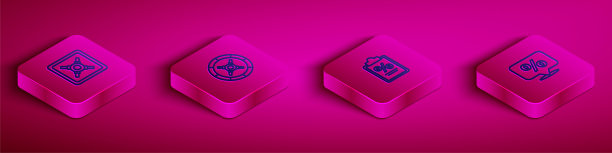 设置等距线安全，财务文件和折扣百分比标签图标。向量图片下载