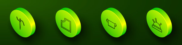 设置等距线针，用于缝纫线，缝纫图案，纺织织物卷，床和针图标。向量图片下载