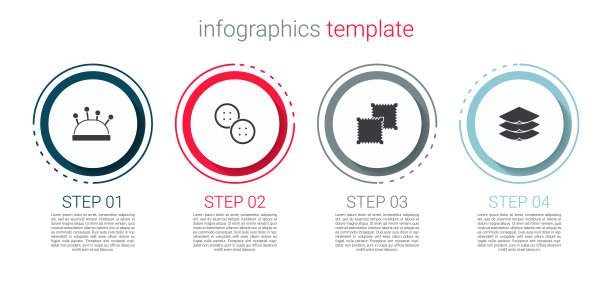 设置针床和针，缝纫钮扣，纺织织物卷和层服装纺织品。业务信息模板。向量图片下载