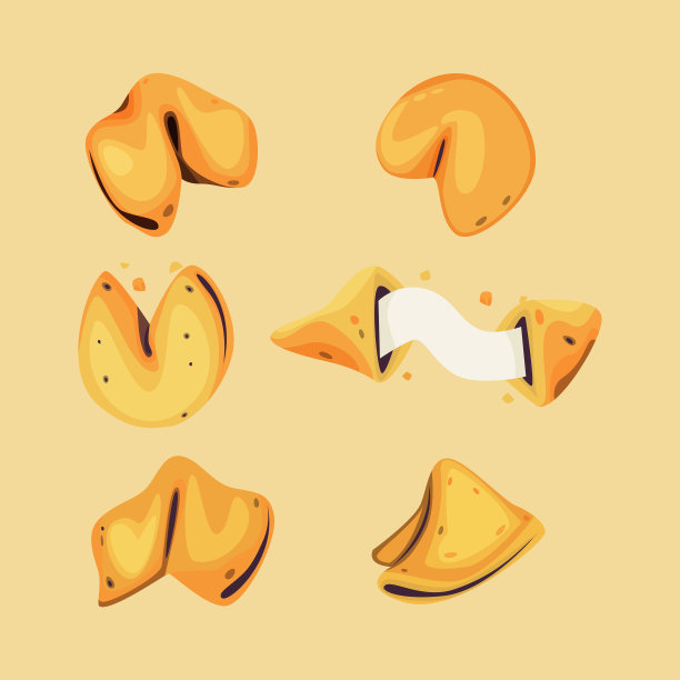 手绘平面设计幸运饼干集向量插图图片下载