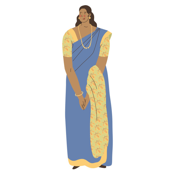 穿着传统印度服装，留着长发的妇女。人类的年龄。平面风格在矢量插图。孤立。站在印度的女人。图片下载