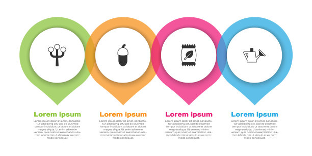 集花枝、橡实、肥料袋、浇水罐于一体。业务信息模板。向量图片下载