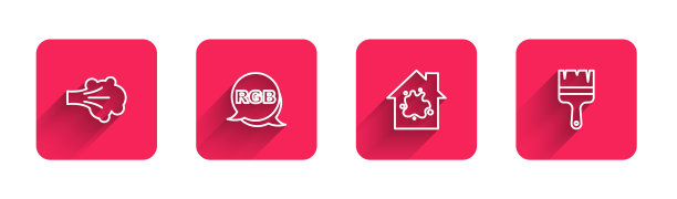 设置线条喷漆，RGB，油漆房子和刷子与长阴影。红场按钮。向量图片下载