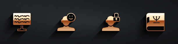 设置脑电图，好心情，封闭人格和心理书图标与长阴影。向量图片下载