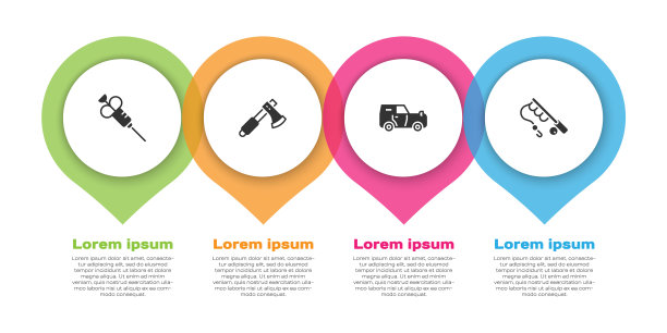 设置注射器，木斧，越野汽车和钓竿。业务信息模板。向量图片下载