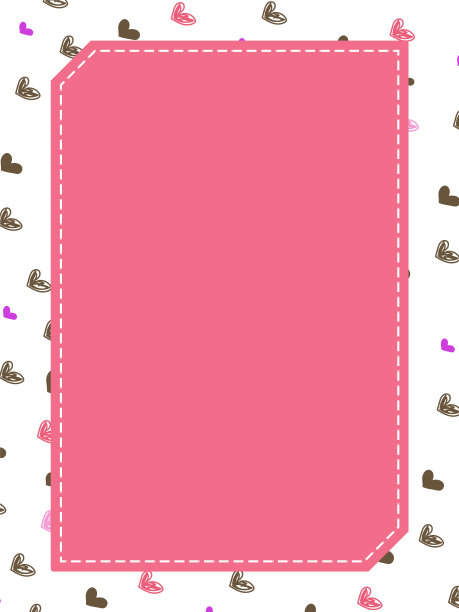 粉红色框架周围的虚线手绘心形图案背景，3:4比例大小图片下载