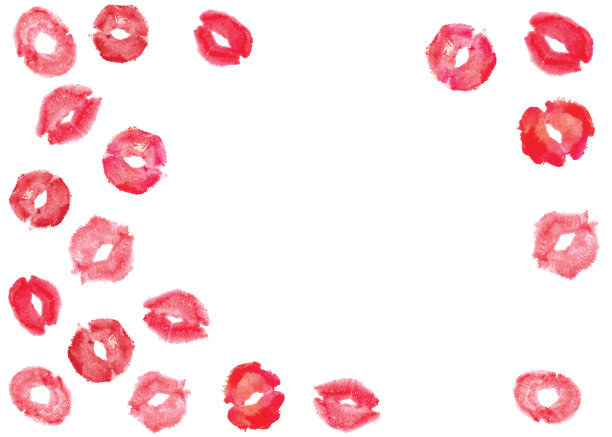 演示海报卡片框架与免费空白复制文本空间:红色唇膏吻白色背景。A4, A5, A6纸。用来装饰情人节卡片。图片下载