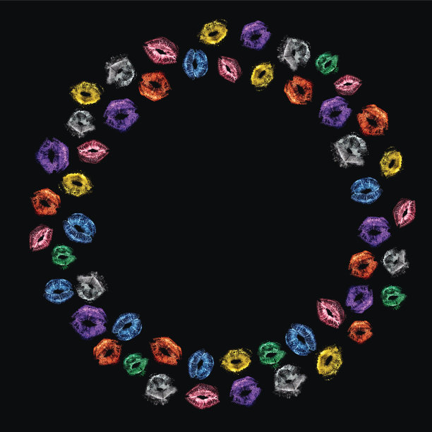 闪亮性感光泽时尚多色珍珠金属口红吻边框戒指装饰插图。适合做演讲、海报或名片。与文本的自由空白复制空间图片下载