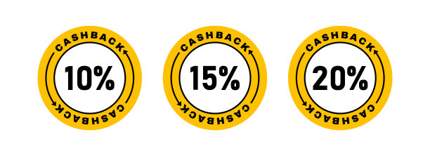 现金回logo设置。不同的回扣，百分之十，百分之十五，百分之二十。金融服务，返现理念，货币退款，投资，货币兑换。矢量图图片下载