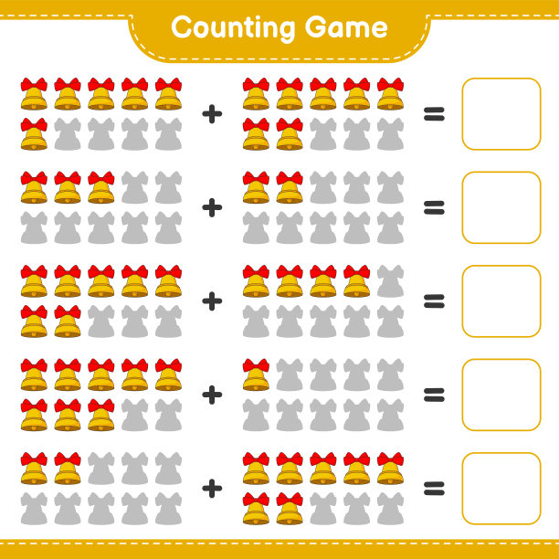 数数游戏，数数圣诞钟声的数字并写出结果。教育儿童游戏，可打印的工作表，矢量插图图片下载
