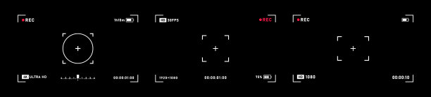 照片相机取景器框架设置。相机水平取景器模板在黑暗的背景。4K手机分辨率视频帧。屏幕录像。矢量图形设计图片下载
