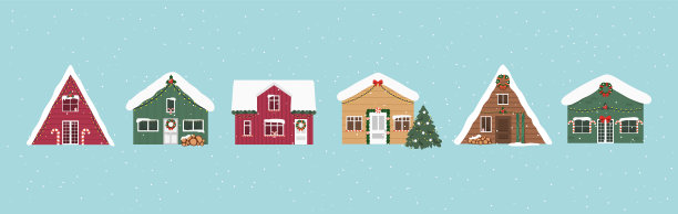 可爱的圣诞节和冬天的房子。圣诞节户外装饰品。新年。向量图片下载