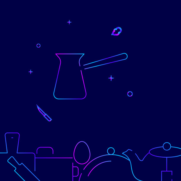 Cezve，土耳其咖啡壶梯度线图标，矢量插图图片下载