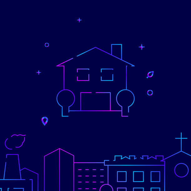 小屋与车库梯度线图标，建筑矢量插图图片下载