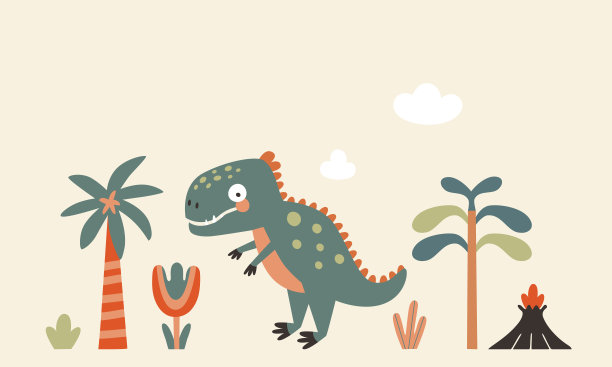 向量收集恐龙和植物。恐龙插图-卡通动物的剪纸艺术集。儿童房间和明信片上的人物。图片下载