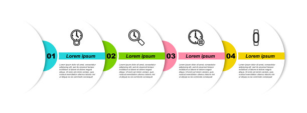 设置行时钟，放大镜与时钟，删除和智能手表。业务信息模板。向量图片下载
