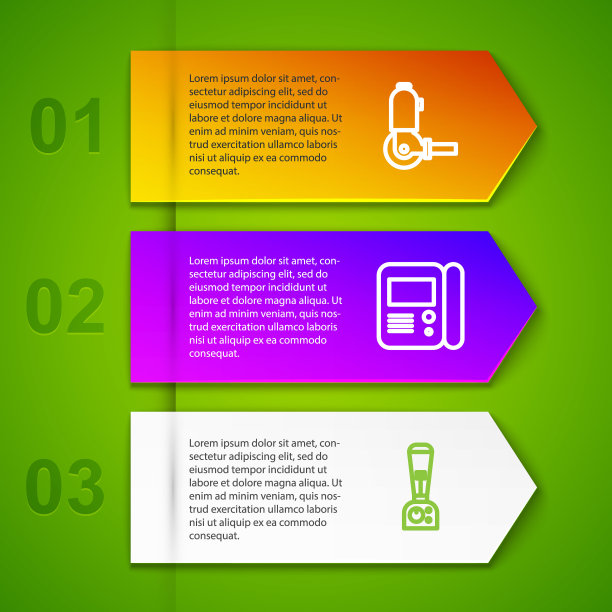 设有线角研磨机、室内对讲机、搅拌机、电动建筑订书机。业务信息模板。向量图片下载