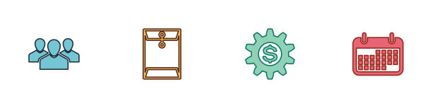设置用户组，信封，齿轮与美元符号和日历图标。向量图片下载