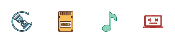 设置“等待”、“SSD卡”、“音乐提示”、“音调”和“关机”图标。向量图片下载