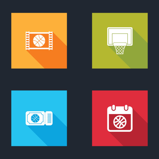 设置篮球比赛视频，背板，门票和体育日历图标。向量图片下载
