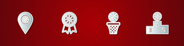 设置位置与篮球，篮球奖，和体育冠军领奖台图标。向量图片下载