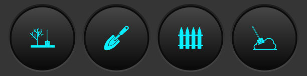 在地面上设置种植树，花园铲子或铲子，栅栏和铲子图标。向量图片下载