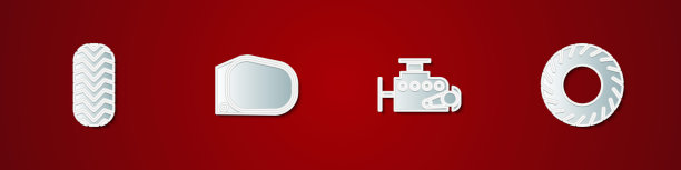 设置汽车轮胎、后视镜、引擎和图标。向量图片下载