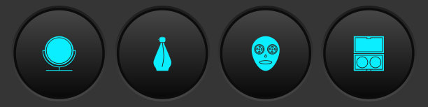 设置圆形化妆镜，香水，化妆面膜和化妆粉图标。向量图片下载