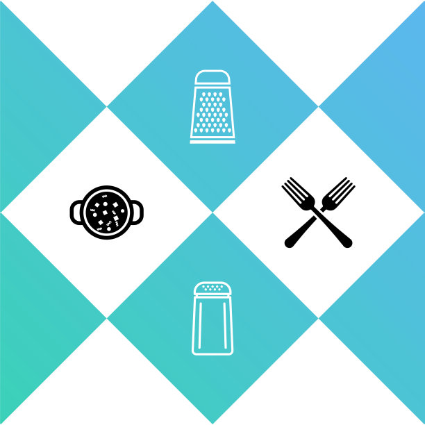 设置煮汤在锅，盐和胡椒，磨丝和交叉叉图标。向量图片下载