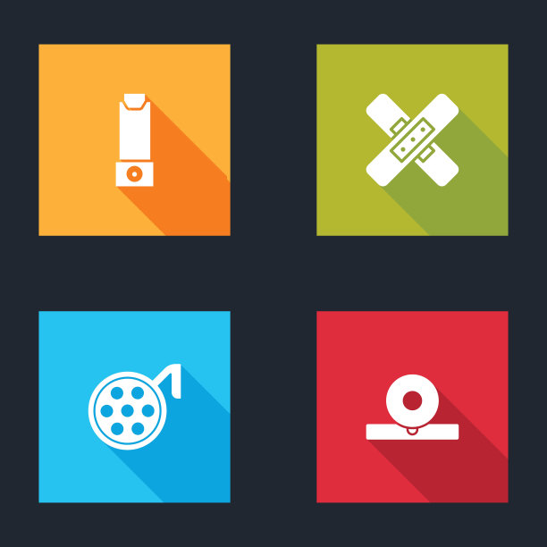 设置吸入器，交叉绷带，手术灯和耳鼻喉头反射图标。向量图片下载