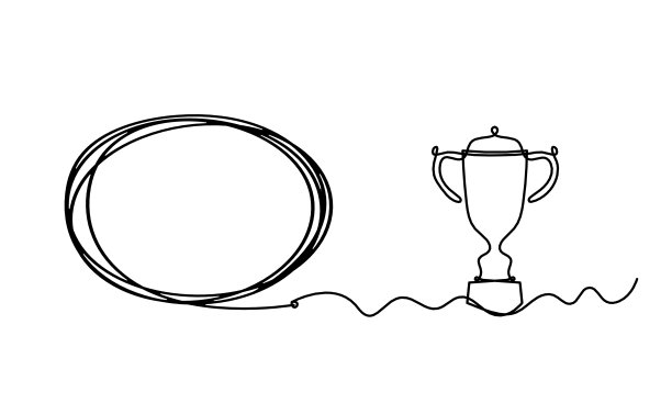 椭圆形与奖杯作为线画在白色背景上图片下载